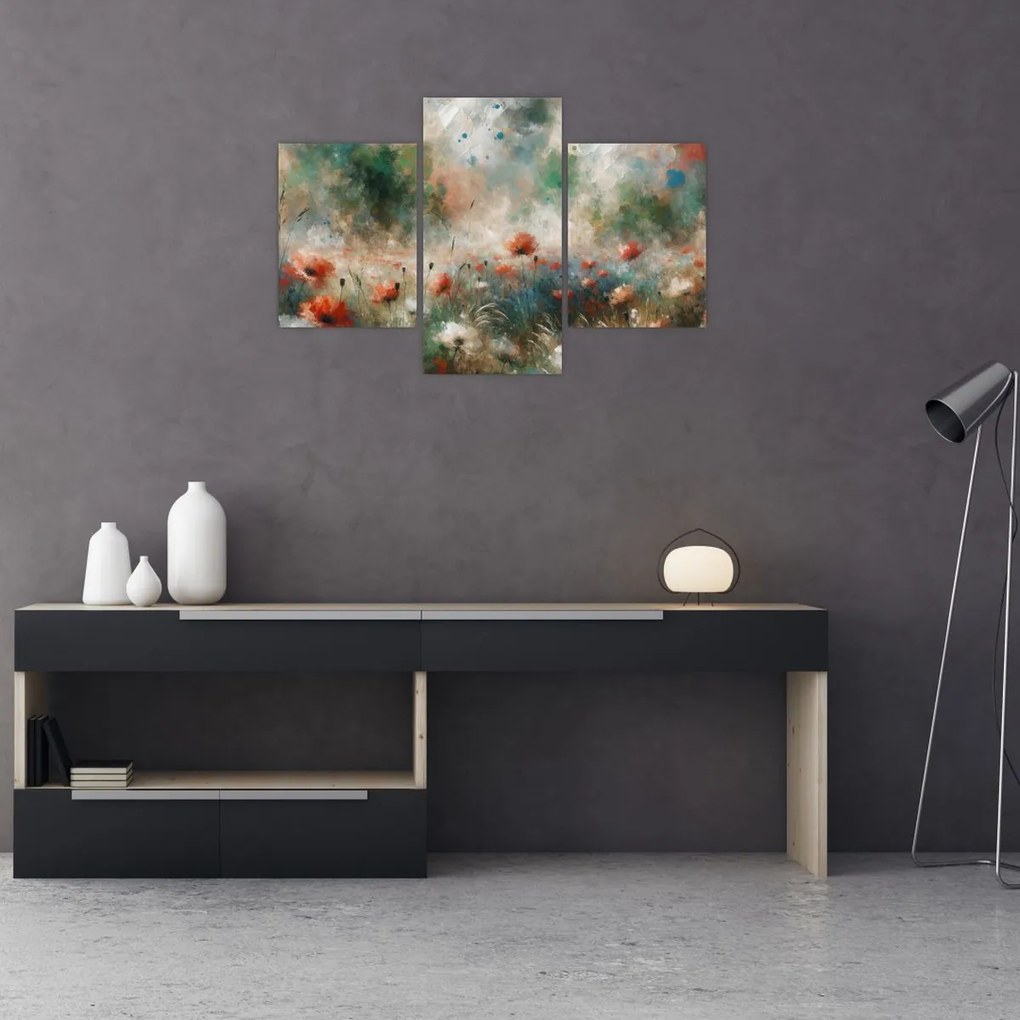Tablou – Abstracție de câmp cu maci (90x60 cm)