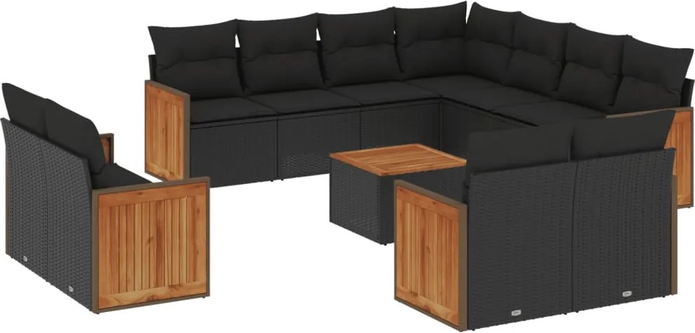 vidaXL Set canapele de grădină, 12 piese, cu perne, negru, poliratan