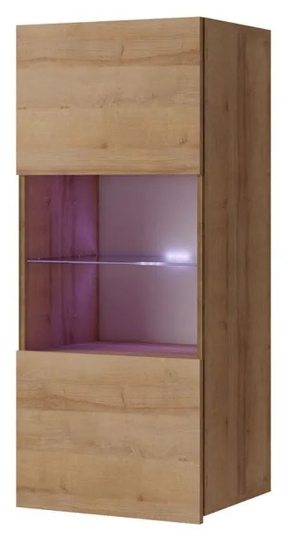 Vitrină de perete Brolani BR11 (stejar auriu) (cu iluminat LED alb). 1106335