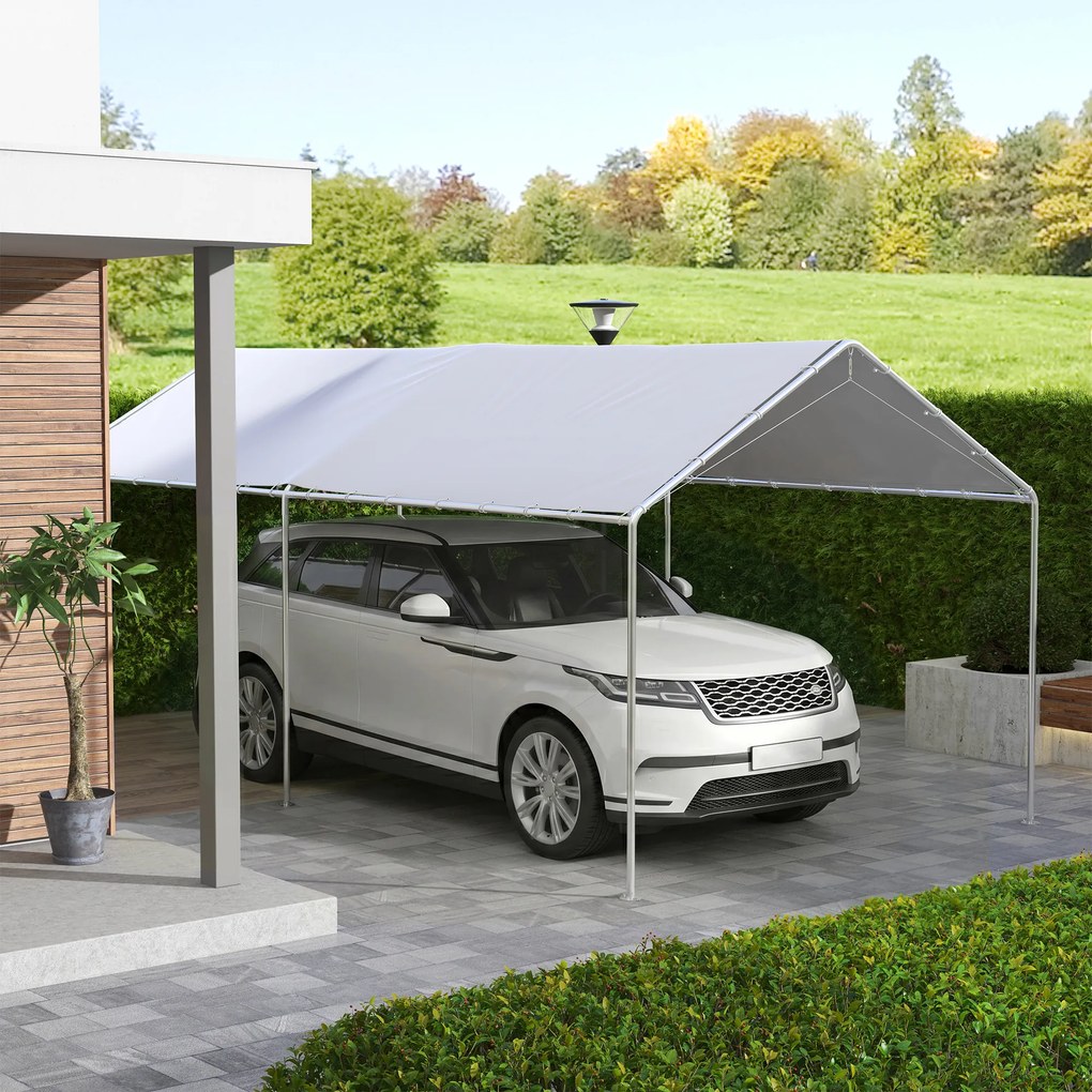 Outsunny Acoperiș pentru Carport 10 x 20 ft, Prelată de Schimb Rezistentă la UV cu Corzi Elastice, Albă | Aosom Romania