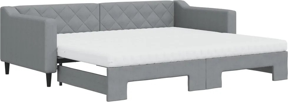 vidaXL Pat de zi cu extensie și saltele, gri deschis 90x200 cm textil
