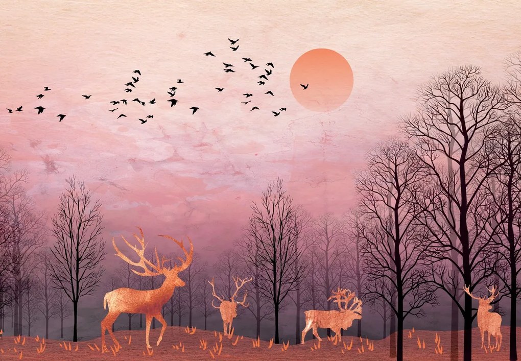 Fototapet - Căprioare la apus de soare (147x102 cm)