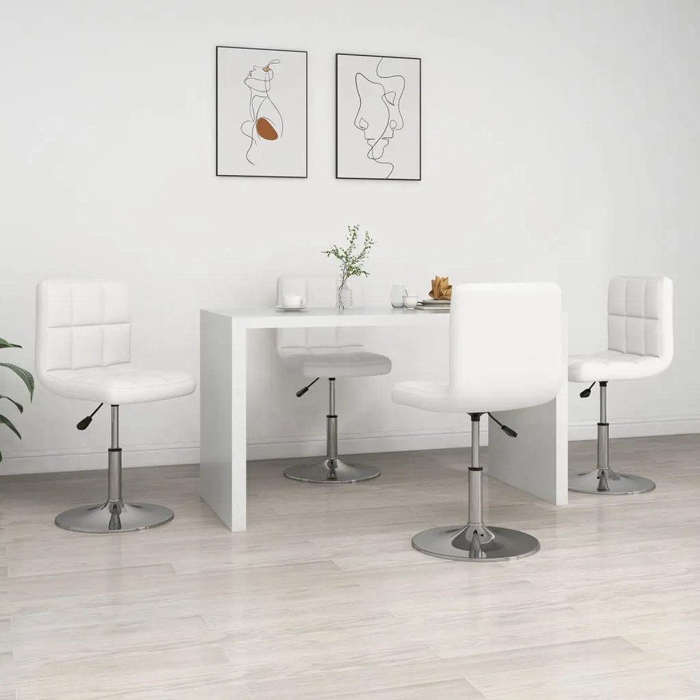 vidaXL Scaune de bucătărie, 4 buc., alb, piele ecologică