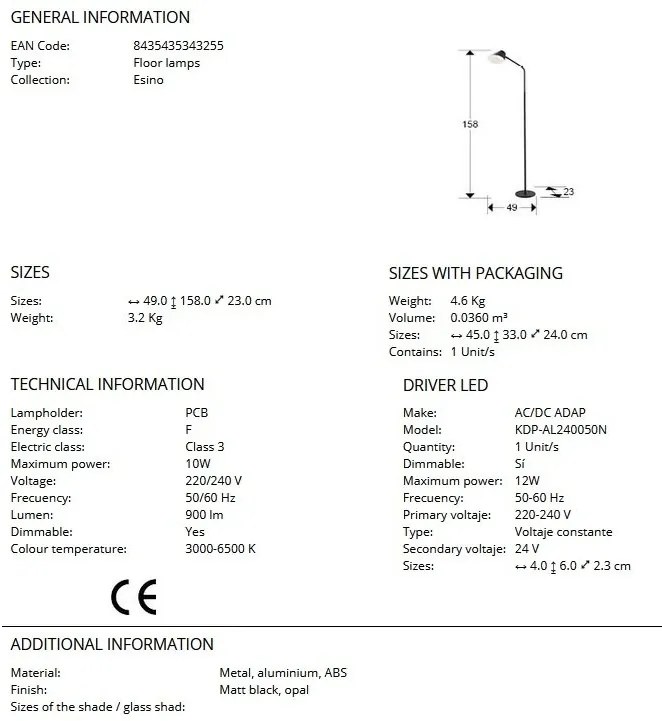 Lampadar/Lampa de podea LED design modern Esino negru