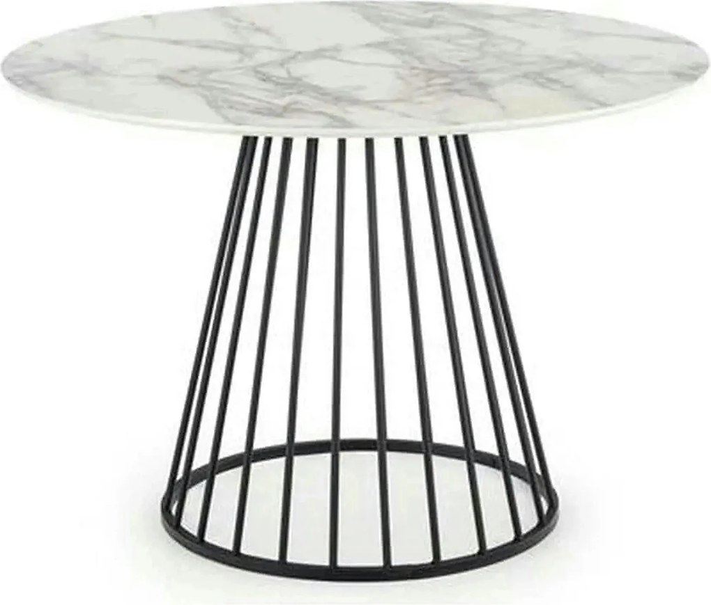 Masa rotunda sufragerie BRODWAY, alb cu efect de marmura, 110x110x75 c