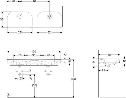 Geberit 500.224.01.1 - Lavoar dublu suspendat Smyle Square 120 x 48 cm, din ceramică, alb