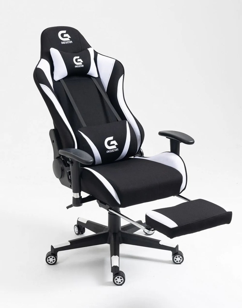 Scaun gaming cu masaj în perna lombară, suport picioare, funcție sezlong, SIG 5035, material textil, Negru/Alb,