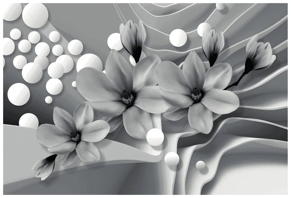 Tapet magnolie pe fundalul abstract în alb-negru