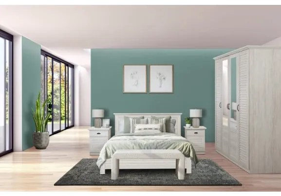 Set Dormitor Jardine Cu Pat Cu Dimensiunea Saltelei 160 X 200 Cm, 2 Noptiere, Dulap