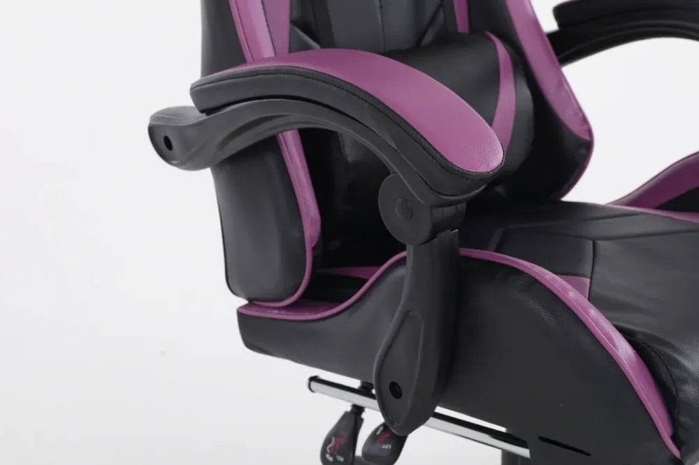 RESIGILAT- Scaun gaming, masaj în perna lombară, suport picioare, piele PU, Negru/Mov