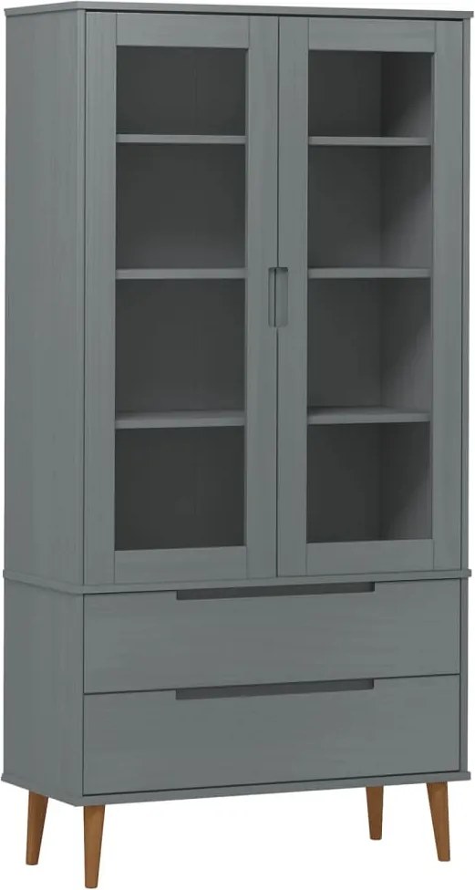 vidaXL Dulap cu vitrină, gri, 90x35x175 cm, lemn masiv de pin