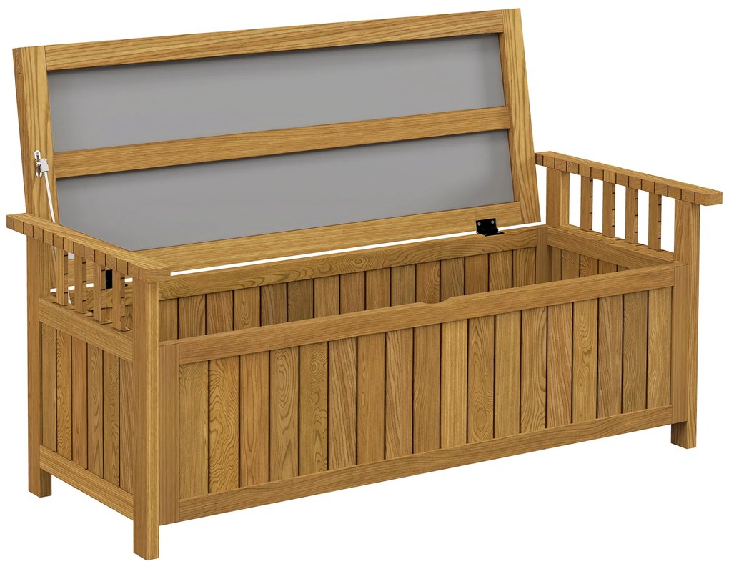 Outsunny Banca de grădină pentru 2 persoane din lemn, cu depozitare de 186L, banca de exterior cu brațe, 128,5 x 56 x 53,5 cm, maro | Aosom Romania