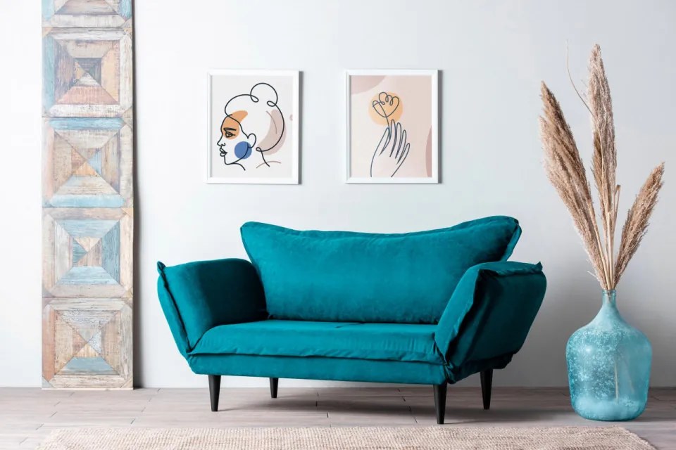Canapea cu 2 Locuri Vino Daybed, Verde Petrol, Extensibila