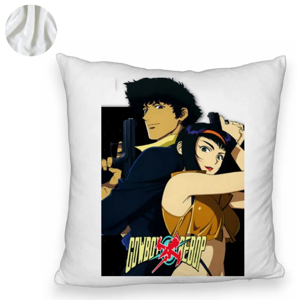 Perna Decorativa Fluffy cu Cowboy Bebop, 40x40 cm, Alba, Husa Detasabila, Burduf