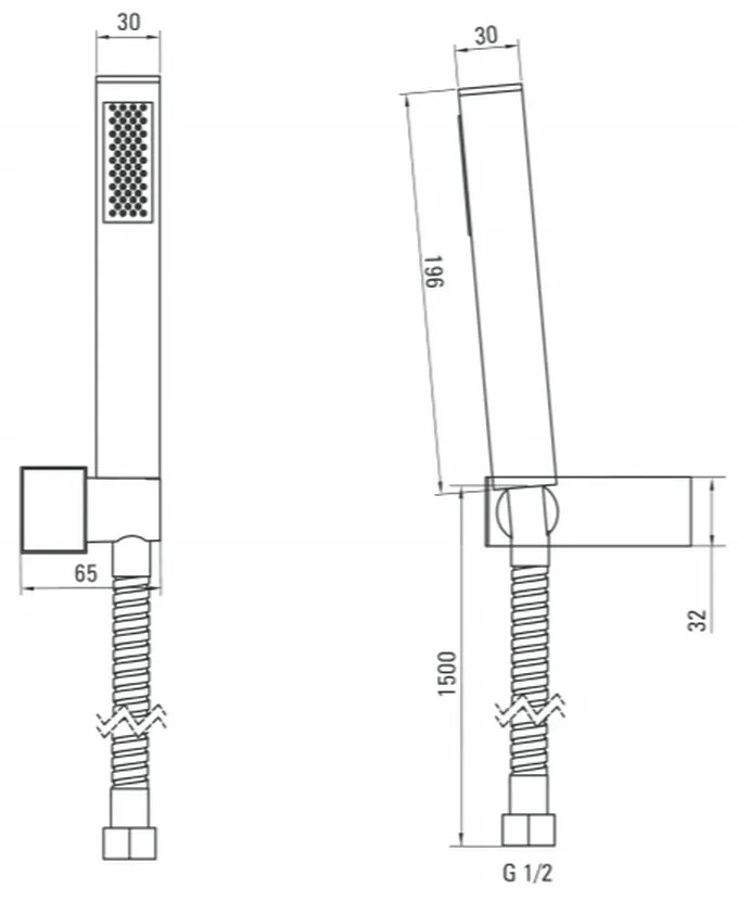 Set de dus crom cu para, furtun de dus si suport para Deante, Square