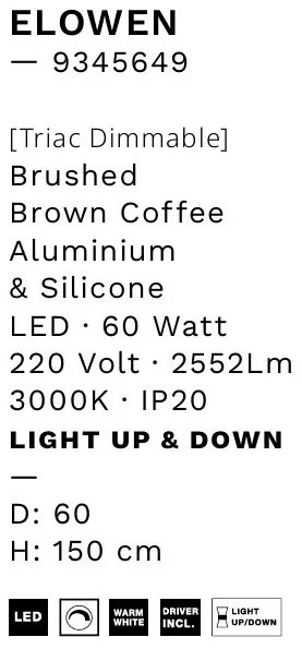 Lustra LED circulara ELOWEN 60cm, maro