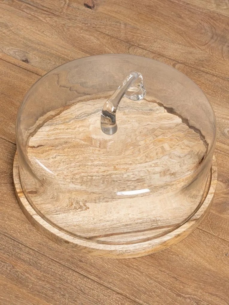 Tava rotunda din lemn de mango, cu capac din sticla, D30cm, Artisan