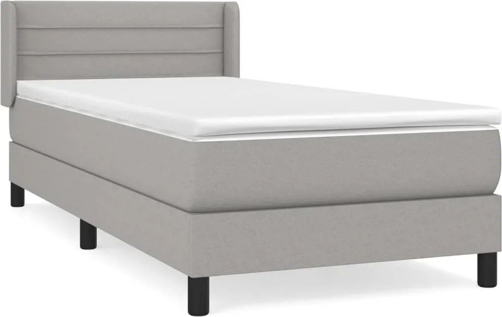 vidaXL Pat box spring cu saltea, gri deschis, 100x200 cm, textil