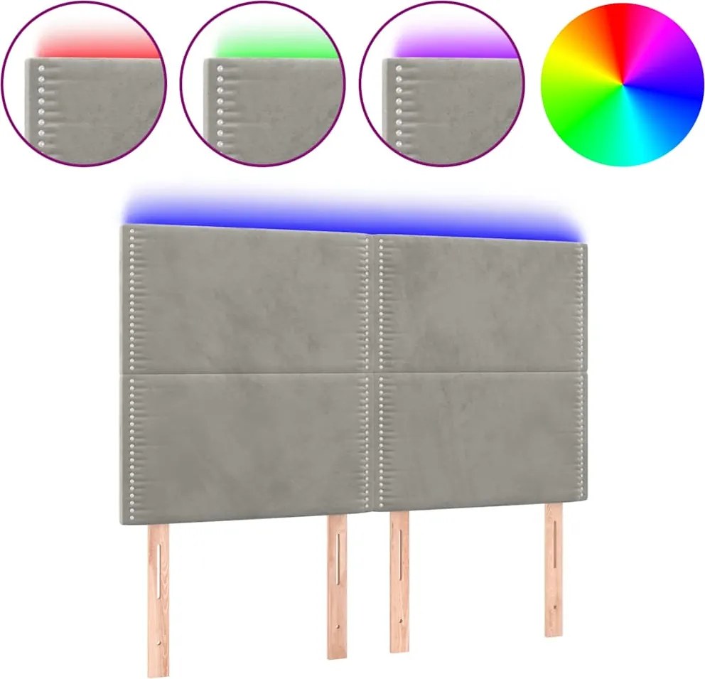 vidaXL Tăblie de pat cu LED, gri deschis, 144x5x118/128 cm, catifea
