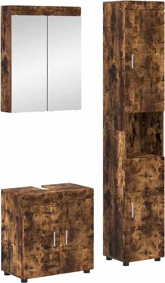 vidaXL Set de mobilier pentru baie TULUM Stejar fumuriu Lemn compozit