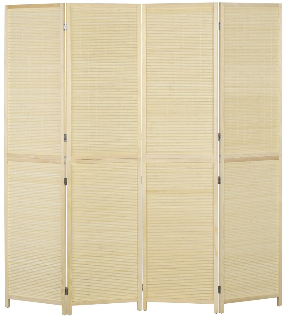 HOMCOM Paravan Interior Pliabil cu 4 Uși, Separator de Cameră din Ratan Bambus, 180x1,6x180 cm, Culoarea Lemnului | Aosom Romania