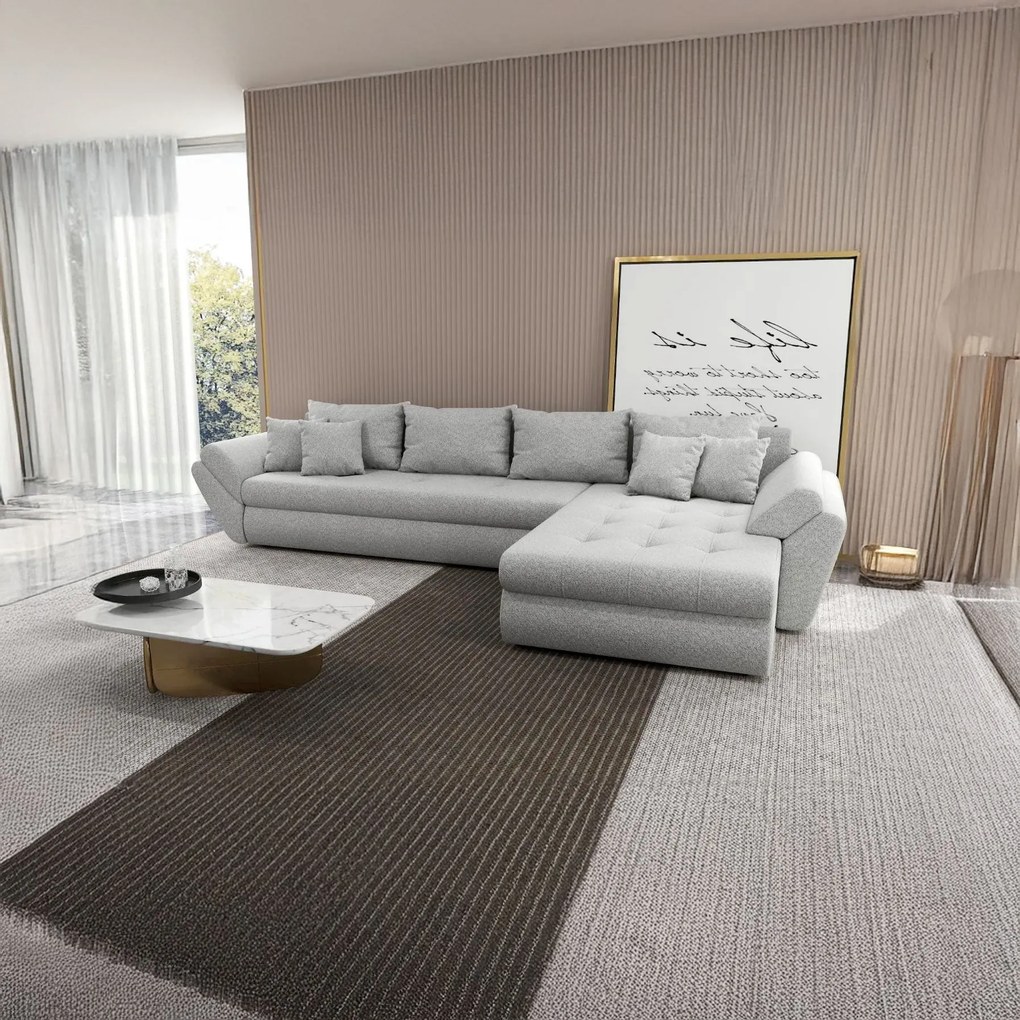 Colțar extensibil dumonde cu ladă de depozitare si sezut confortabil din spuma high-density, Loana XL Euphoria Dove II 335x185 cm