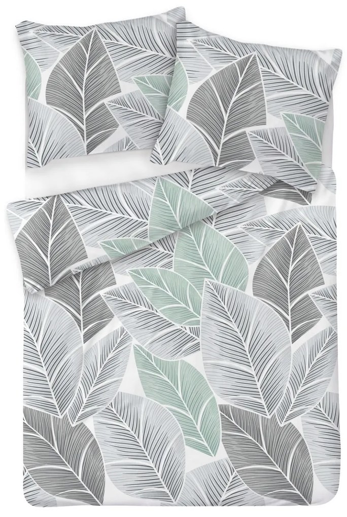 Lenjerie de pat Matex Satin frunze gri , 140 x 200 cm, 70 x 90 cm