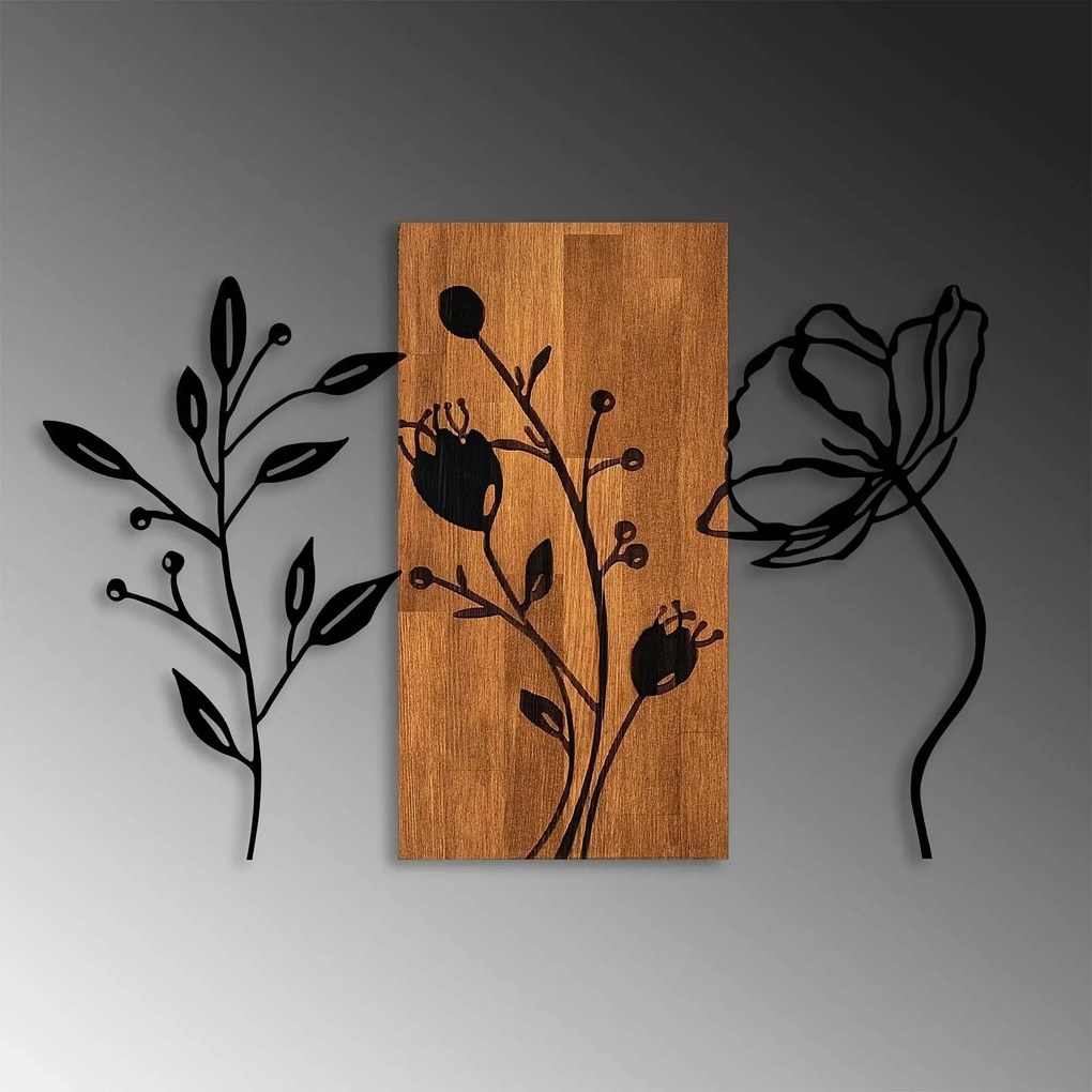 Decoratiune perete 899SKL2464, stejar/negru, lemn/metal, 86x58 cm