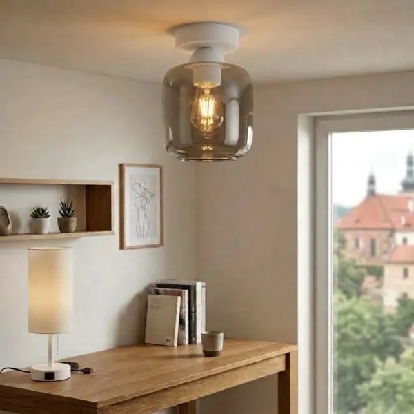 BRILAGI - Plafonieră LED R GLASS 1xE27/60W/230V Ø 14 cm alb/gri fumuriu