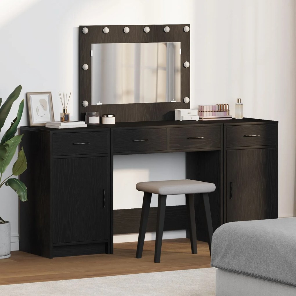 vidaXL Masă de Machiaj 3 pcs Negru 40 x 41 x 75 cm Lemn compozit