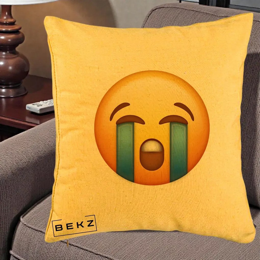 Perna Decorativa Emoji Plange, 40x40 cm, Galben, Husa Detasabila, Perna Inclusa, BEKZ®