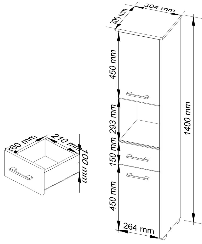 Dulap de baie Farid TYP3 (Alb + Stejar sonoma). 1069751