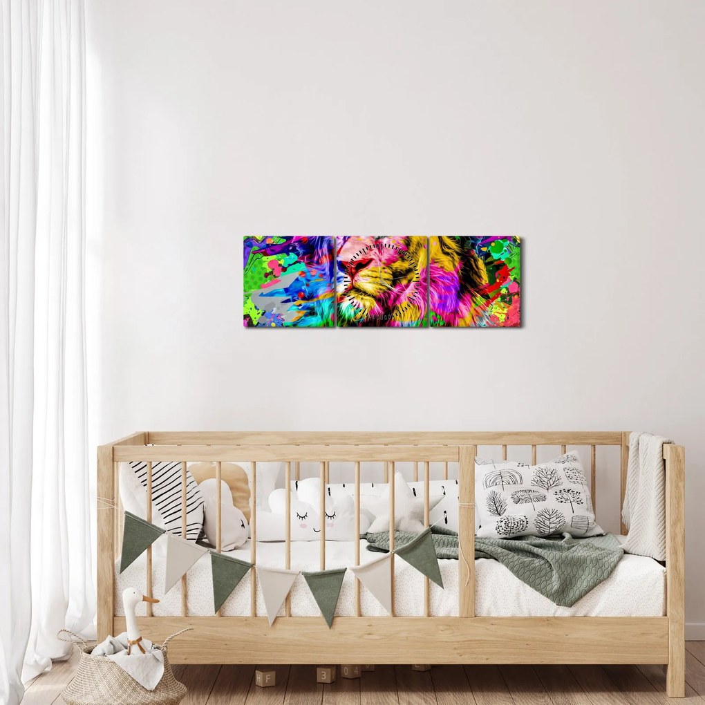 Tablou - 3D imaginea leului (cu ceas) (90x30 cm)