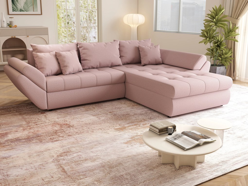 Colțar extensibil dumonde cu ladă de depozitare si sezut confortabil din spuma high-density, Loana Enjoy Flamingo II 270x185 cm