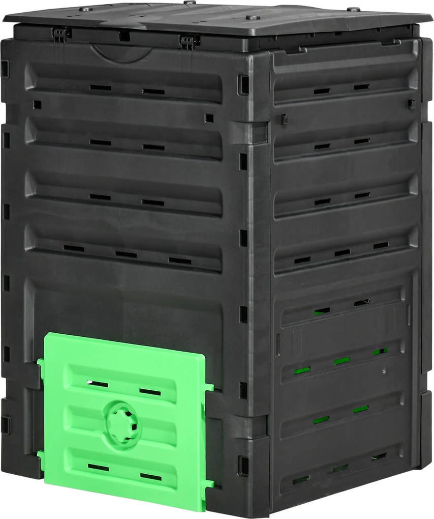 Outsunny Compostor de grădină 450 L, recipient pentru compost, 80 de aerisiri și 2 uși glisante, 69 x 71 x 103 cm, negru | Aosom Romania