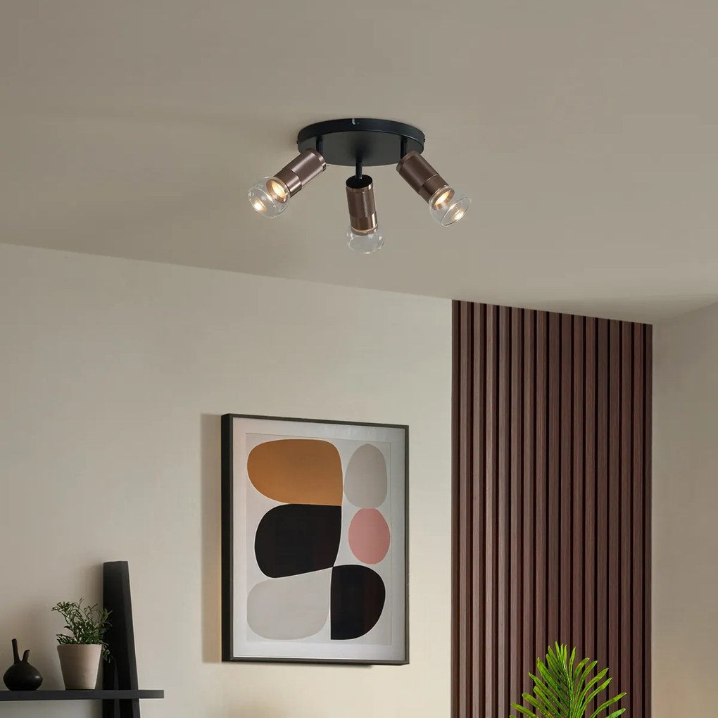 Spot rotund de plafon bronz închis, rotund, cu 3 lumini, reglabil - Veerle