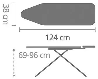 Masa de calcat Brabantia B 90300125, 124x38 cm, 7 pozitii reglabile, Suport fier de calcat, Alb
