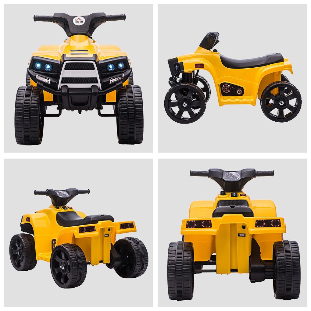 ATV electric pentru copii cu lumini si claxon 6V, 3 km/h, 18-36 luni, Negru/Galben HOMCOM | Aosom Romania