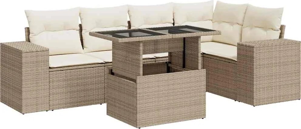 vidaXL Set canapele de grădină cu perne, 6 piese, bej, poliratan