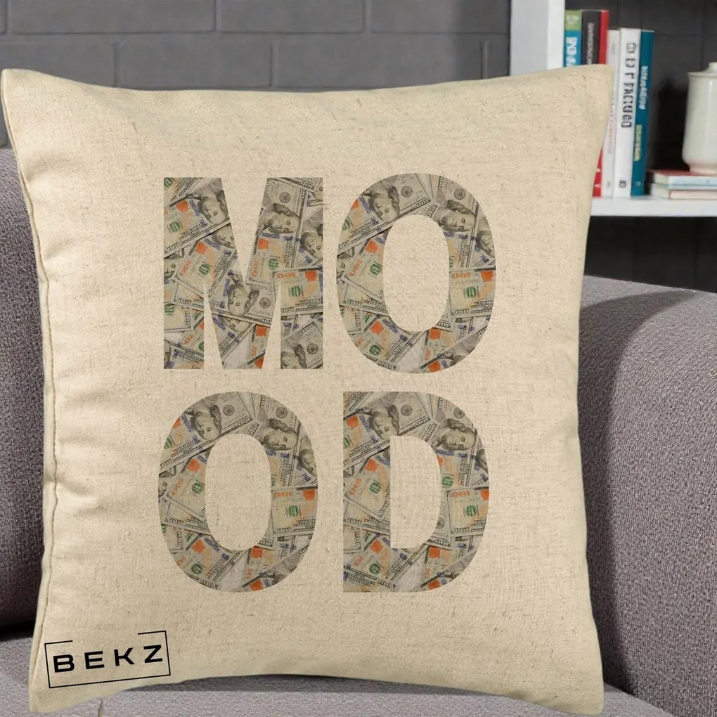 Perna Decorativa MOOD Money Grafic Urban, 40x40 cm, Bej, Husa Detasabila, Perna Inclusa, BEKZ®