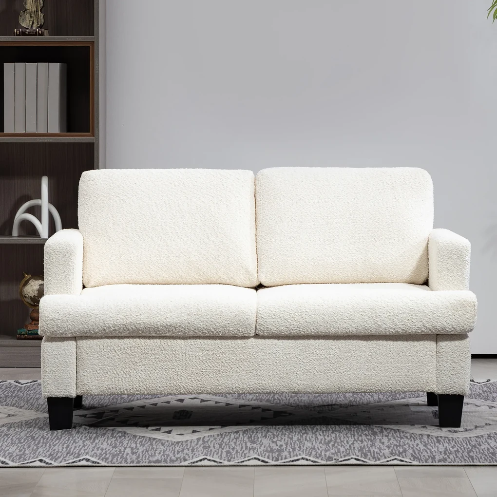 HOMCOM Canapea pentru Două Persoane cu Perne pentru Spate Detașabile, 138x70x80 cm, Alb Crem | Aosom Romania