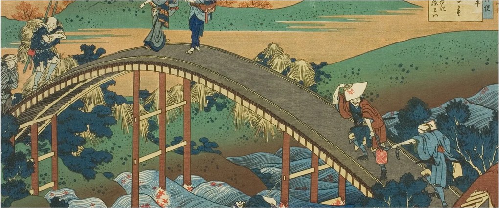 Tablou - Katsushika Hokusai, Ariwara no Narihirafrom the series One Hundred, Poems Explained by the Nurse (Hyakunin isshu uba ga etoki), reproducere (120x50 cm)