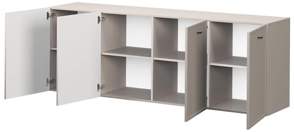 Comodă suspendată cu patru uși Lorini 200 cm - cașmir / mânere negre tip T-bar