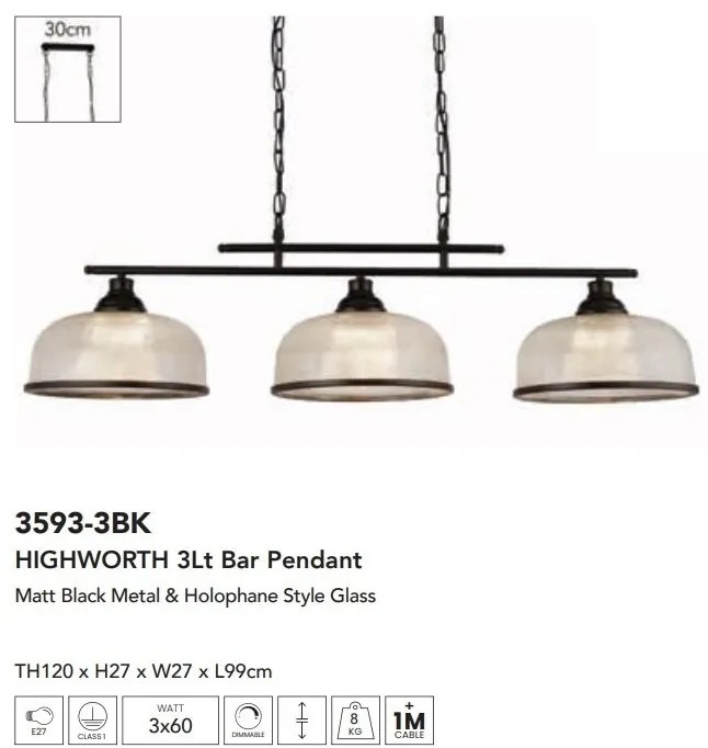 Lustra cu 3 brate design clasic Highworth