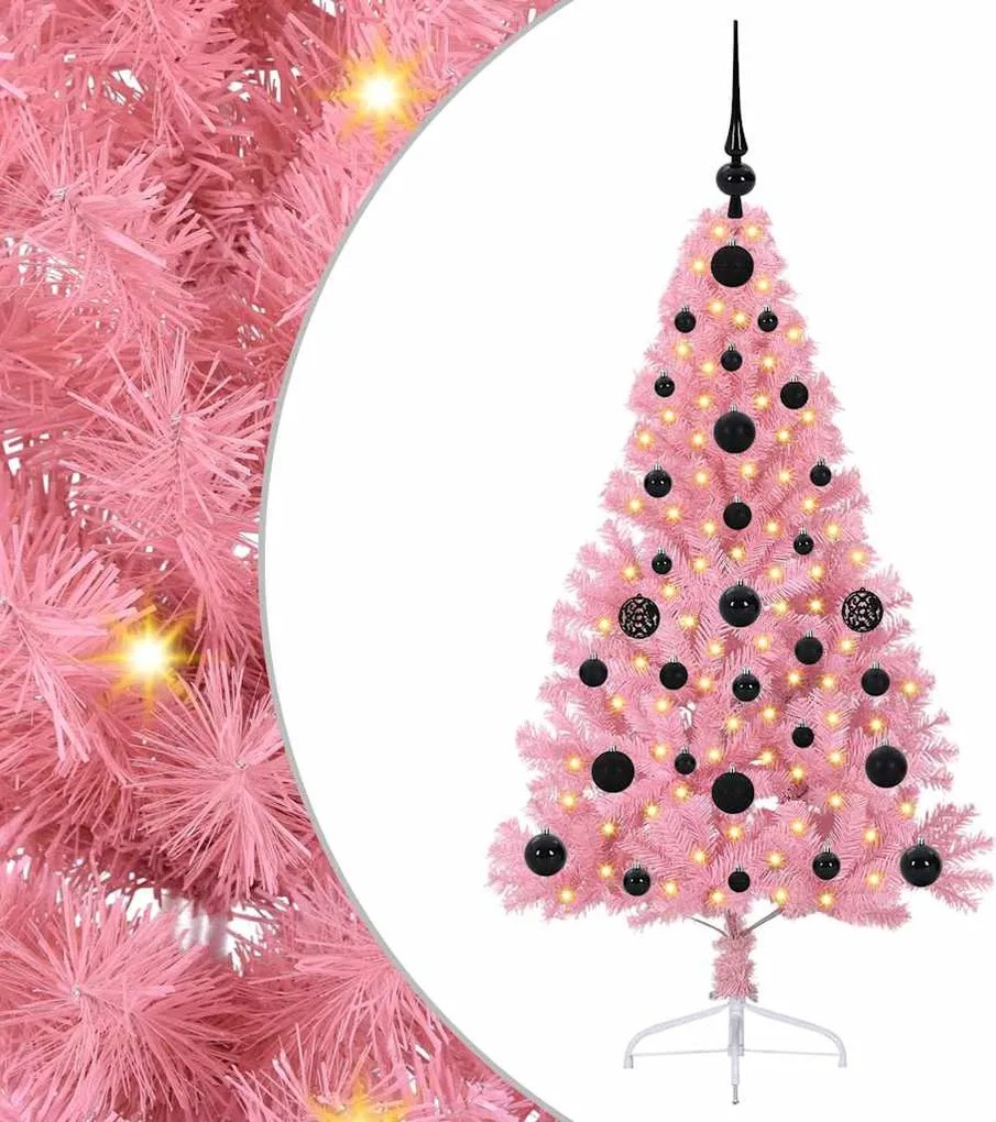 vidaXL Pom de Crăciun artificial pre-iluminat Roz 120 cm PVC