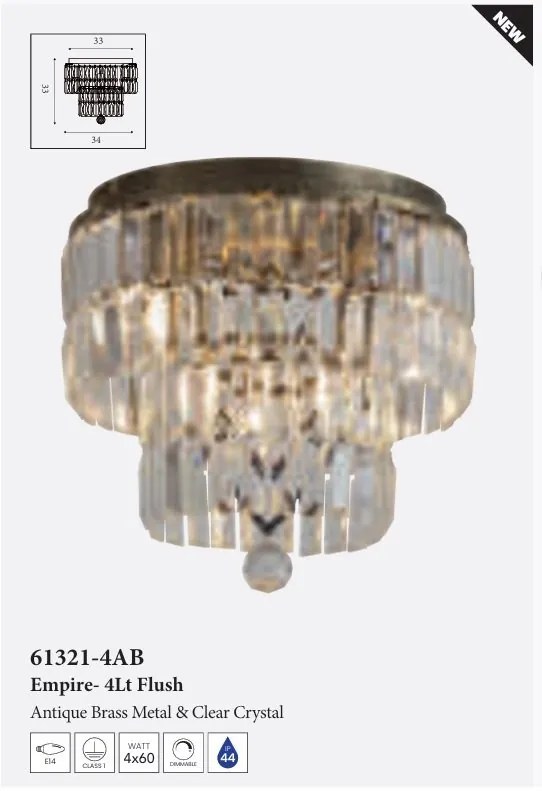 Lustra baie metal alama antic, cristal transparent Empire 4L, IP44