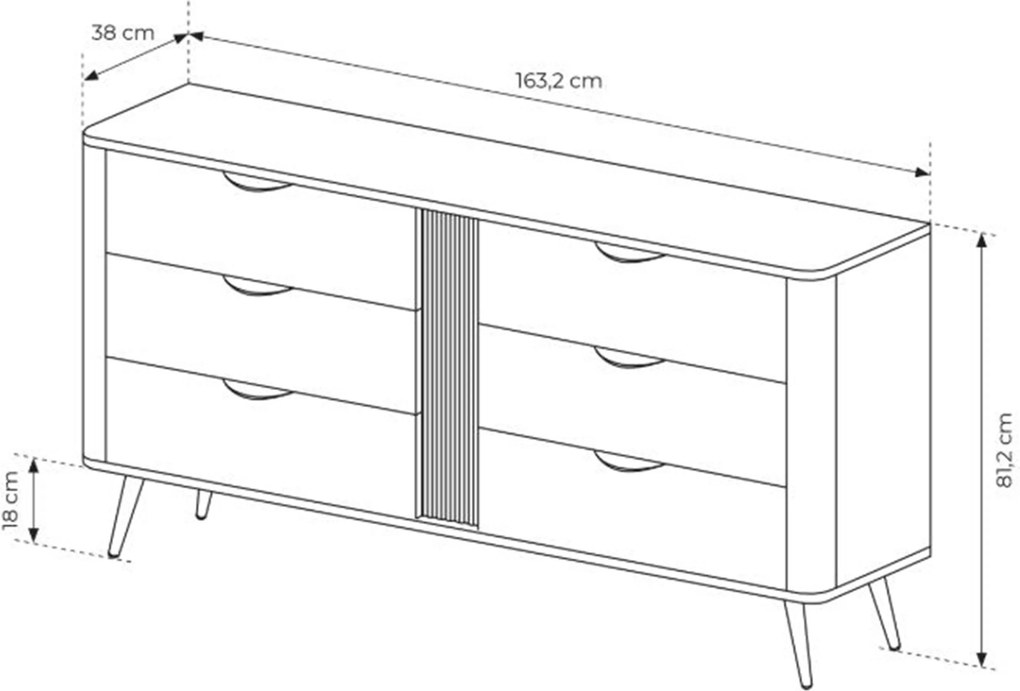 Comodă cu sertare Edrin 163 cm - stejar dunin / negru