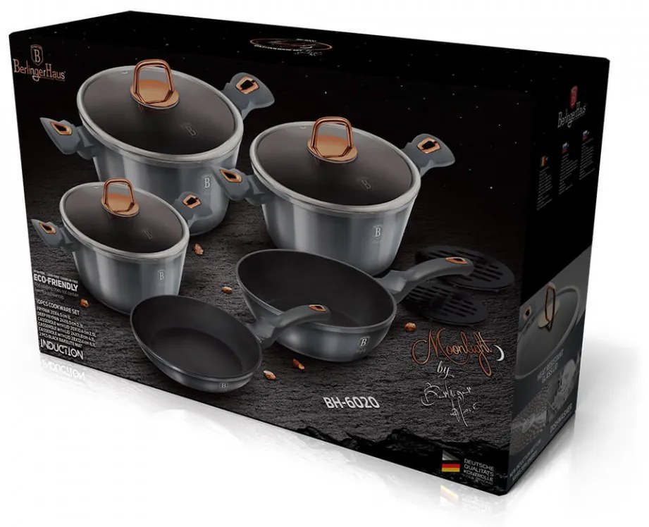 Set oale si tigai marmorate (10 piese) din aluminiu forjat Moonlight Collection Berlinger Haus BH 6020