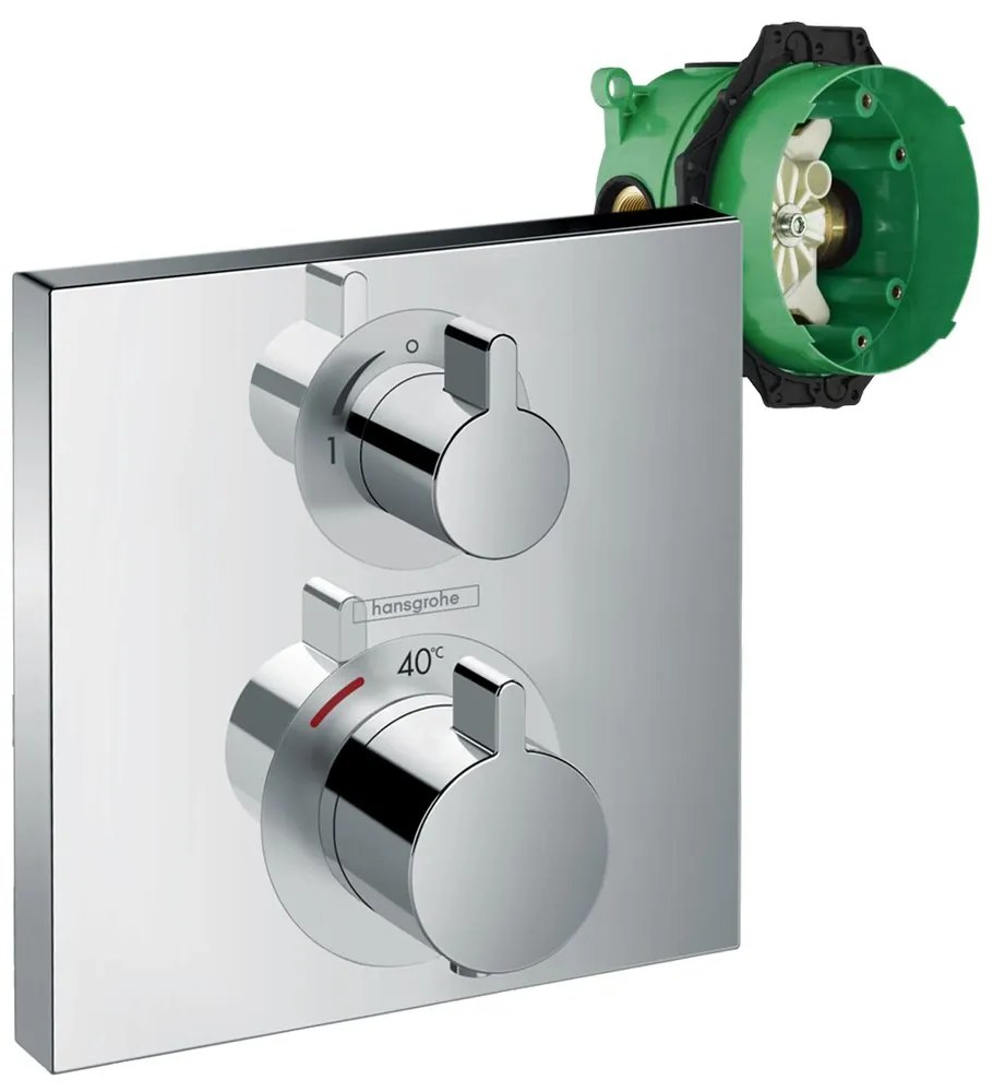 Baterie dus termostatata Hansgrohe Ecostat Square cu montaj incastrat 1 functie si iBox inclus