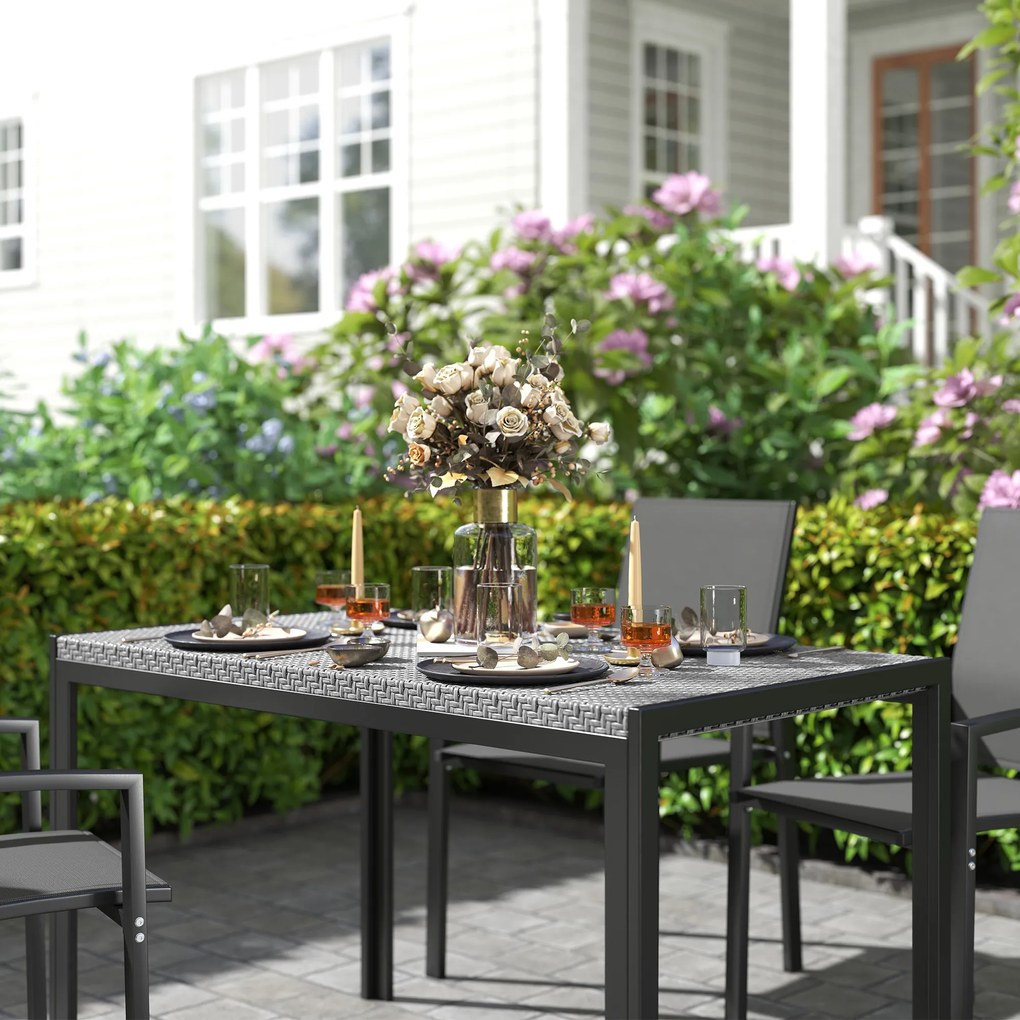 Outsunny Masă de Dining pentru Terasă 120cm, pentru 4 Persoane, Stil Dreptunghiular, Ideală pentru Exterior, Gri | Aosom Romania